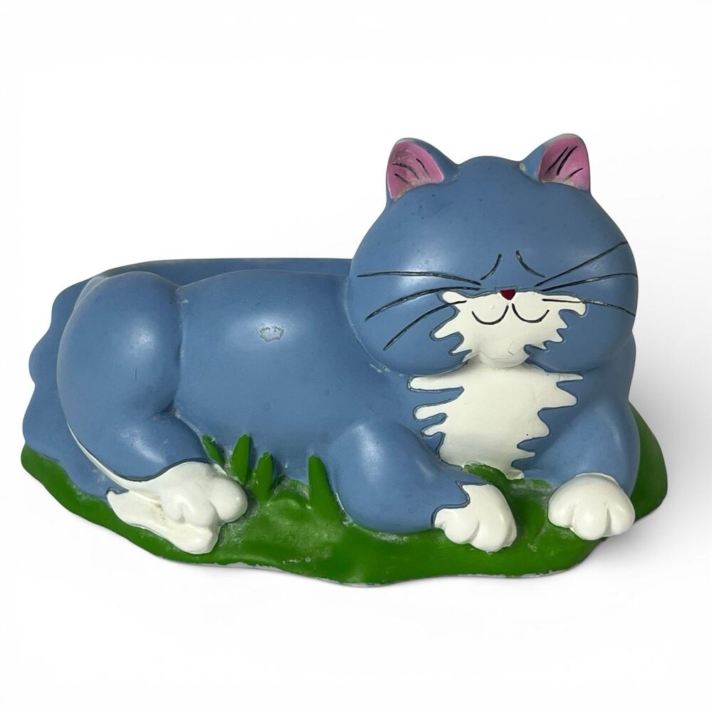 Vtg Anne Ormsby Fat Cats Blue Kitty Soap Trinket Dish Whimsical Cat Lover Decor